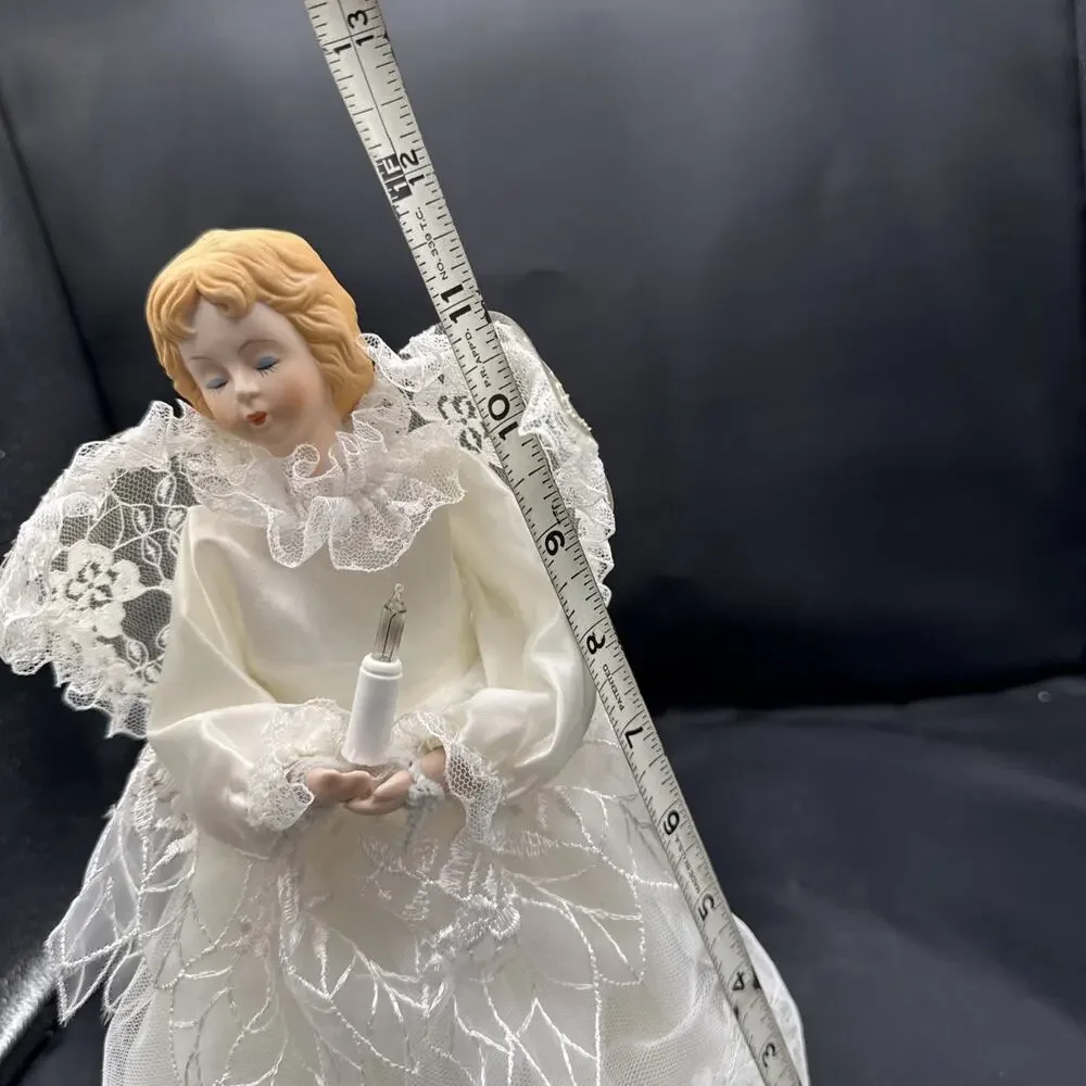 vintage porcelain angel tree topper Lights Closed 12” Tall Works